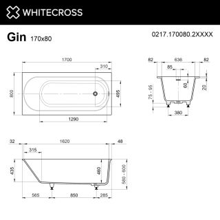 Ванна из искусственного камня WHITECROSS Gin 0217.170080.2XXXX 170x80 см RAL мат